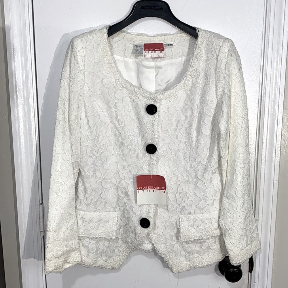 Vintage Oscar de la Renta Studio White Lace Blazer